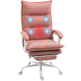 Silla de masaje reclinable con calefacción, altura ajustable, reposapiés y ruedas, rosa 66x74x114-121,5 cm