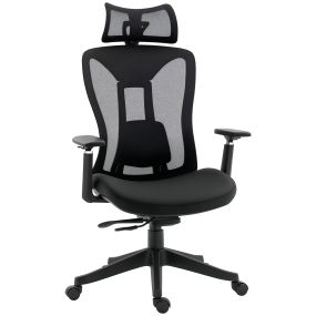Silla de oficina de malla reclinable con reposacabezas ajustable soporte lumbar y reposabrazos 3D negro 70x66x120-128 cm carga 150 kg