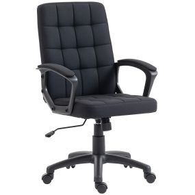 Silla de oficina giratoria tapizada en lino sintético, altura ajustable, respaldo medio, negra