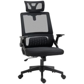 Silla de oficina de malla giratoria con altura ajustable, reposacabezas, soporte lumbar y reposabrazos, negra, carga 120 kg