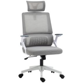 Silla de oficina de malla giratoria con altura ajustable, reposacabezas, soporte lumbar y reposabrazos, gris, carga 120 kg