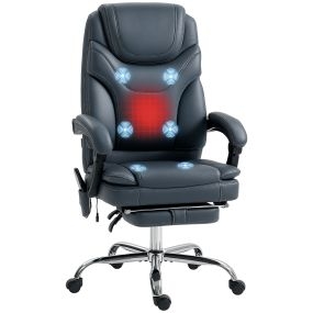 Silla de masaje reclinable con 6 puntos de vibración, calefacción, cuero PU, gris, 67x67x113-121 cm