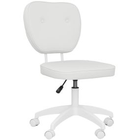 Silla de escritorio tapizada en PU giratoria, altura ajustable, sin brazos, 120 kg, blanco, 46x59x82-92 cm
