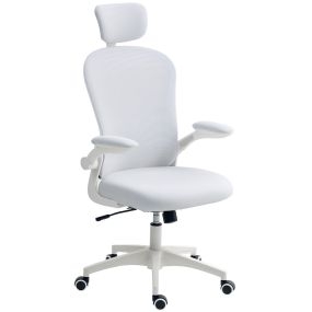 Silla de oficina de malla giratoria con respaldo alto, reposacabezas y soporte lumbar 4D, blanca