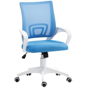 Silla de oficina de malla giratoria con altura ajustable, basculante, soporte lumbar y reposabrazos, azul claro