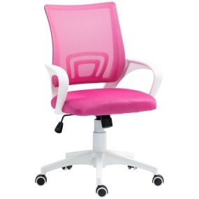 Silla de oficina de malla giratoria con altura ajustable, soporte lumbar y reposabrazos rosa