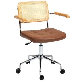 Silla de oficina giratoria de ratán sintético, altura ajustable, respaldo, marrón, 120 kg, 60x55,5x82-90 cm