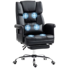 Silla de oficina ergonómica giratoria con masaje vibratorio, reposapiés retráctil, PU negro