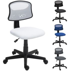 Silla de oficina ergonómica sin brazos giratoria con respaldo de malla transpirable blanca