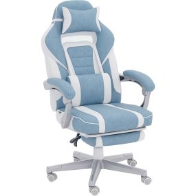 Silla gaming reclinable con altura ajustable, reposapiés retráctil, soporte lumbar y reposacabezas desmontable azul