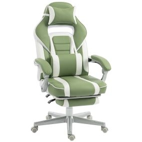 Silla gaming reclinable con altura ajustable, reposapiés retráctil, soporte lumbar y reposacabezas, verde