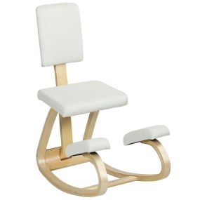 Silla ergonómica de rodillas con respaldo, cojines acolchados, marco de madera, crema
