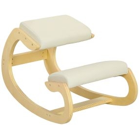 Silla ergonómica de rodillas de madera con cojín acolchado crema para casa y oficina