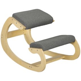 Silla ergonómica de rodillas de madera con cojín acolchado gris para casa y oficina