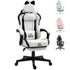 Silla gaming reclinable 135° con altura ajustable, reposapiés, soporte lumbar y reposacabezas blanco