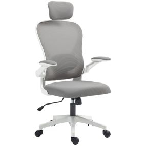 Silla de oficina giratoria de malla transpirable con altura, reposacabezas y soporte lumbar ajustables, gris