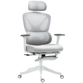 Silla de oficina de malla reclinable con reposacabezas, soporte lumbar, reposapiés y reposabrazos 3D gris