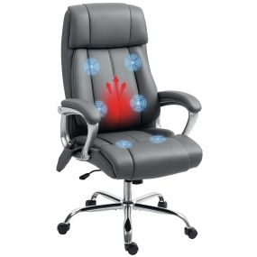 Silla de oficina giratoria con masaje de 6 puntos, calefacción, altura ajustable y basculante, gris oscuro
