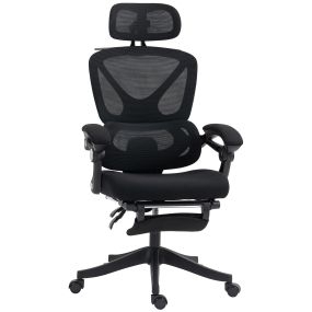 Silla de oficina de malla reclinable con reposacabezas soporte lumbar reposapiés y altura regulable negro carga 135 kg