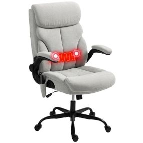 Silla de oficina giratoria con masaje y calefacción, altura ajustable, reposabrazos abatibles, gris