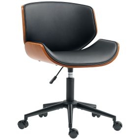 Silla de oficina vintage giratoria sin brazos tapizada en PU madera curvada altura ajustable negro y marrón