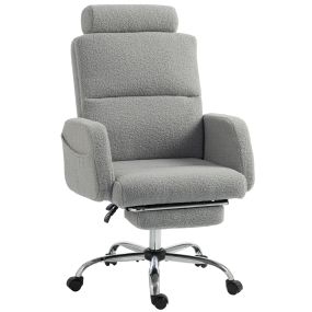 Silla de Escritorio con Reposapiés Tapizada en Borreguito Silla de Oficina con Respaldo Reclinable Reposacabezas Ajustable Respaldo Alto Altura Ajustable Gris Claro