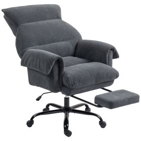Silla de escritorio giratoria con reposapiés, respaldo reclinable, terciopelo gris