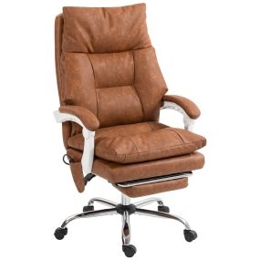 Silla de oficina giratoria con soporte lumbar inflable, tapizada en PU, reposapiés, marrón