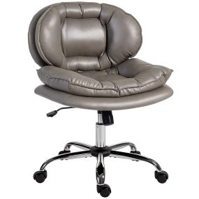 Silla de oficina sin brazos con asiento ancho, ruedas, altura ajustable, tapizada en PU gris oscuro