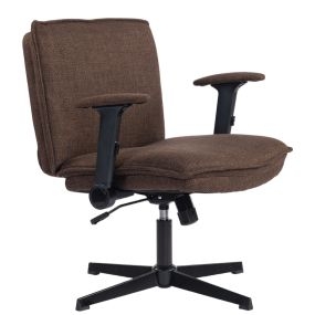Silla de oficina piernas cruzadas con reposabrazos abatible, asiento ancho 63 cm, lino marrón