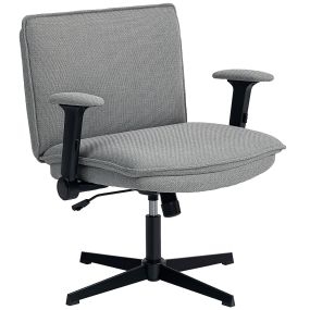 Silla de oficina piernas cruzadas con reposabrazos abatible, asiento ancho 63 cm, lino gris
