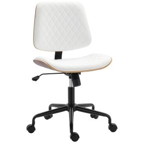 Silla de escritorio giratoria sin brazos tapizada en cuero sintético blanca altura ajustable