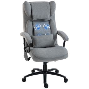 Silla de Oficina con Masaje de Amasamiento de 4 Puntos, Silla de Escritorio con Respaldo Alto, Altura Ajustable, Asiento Amplio, Cojín Lumbar, Basculante, Tapizada en Terciopelo, Gris