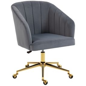 Silla de oficina con ruedas de terciopelo gris, respaldo acolchado, asiento ancho y altura ajustable