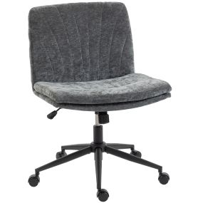 Silla de oficina piernas cruzadas sin reposabrazos giratoria y ajustable tapizada en chenilla gris