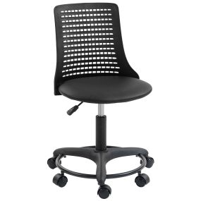 Silla de escritorio giratoria sin brazos con respaldo hueco y asiento acolchado negro