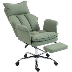 Silla de escritorio giratoria con reposapiés, respaldo reclinable, cuero sintético, verde