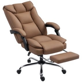 Silla de escritorio giratoria con reposapiés, respaldo reclinable, acolchado grueso, marrón
