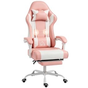 Silla Gaming Ergonómica, Silla Gamer con Lumbar Masaje Vibración, Reclinable 155°, Altura Ajustable, Reposacabezas y Reposapiés Retráctil, para Oficina, Estudio, Rosa
