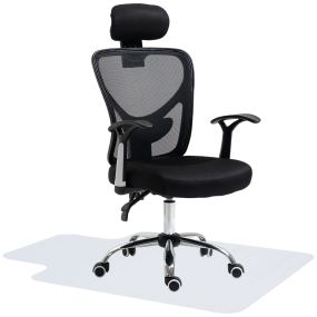 Conjunto de Oficina Incluye 1 Silla de Oficina Reclinable con Altura Ajustable 62x67x108-118 cm y 1 Alfombra Protectora de Suelo 90x120 cm Negro y Transparente