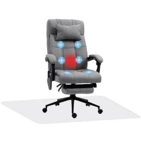 Conjunto de oficina con silla de masaje reclinable y alfombra protectora de suelo gris y transparente