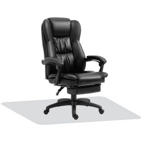 Conjunto de oficina con silla de masaje reclinable 6 puntos y alfombra protectora 90x120 cm negro y transparente