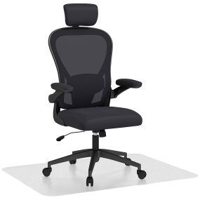 Conjunto de oficina con silla de malla ajustable negra y alfombra protectora 90x120 cm