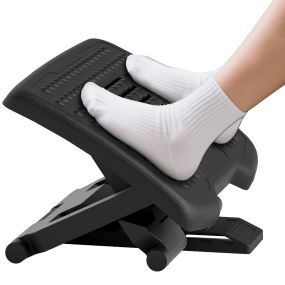 Reposapiés ergonómico de oficina ajustable en 3 niveles con superficie de masaje negro