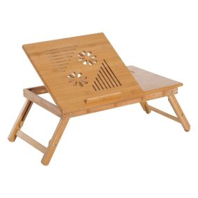 Mesa plegable de bambú para portátil con altura ajustable, cajón y patas plegables natural