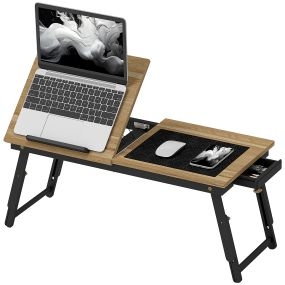 Mesa reclinable para cama y sofá con cajón lateral, 5 alturas, bambú y MDF, roble, 83,5x33x34 cm