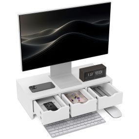 Elevador de monitor con 3 cajones, 51x24x13 cm, blanco