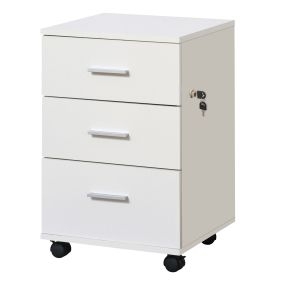 Cajonera de escritorio con 3 cajones, ruedas, cerradura y 2 llaves, 40x40x61,5 cm, blanco