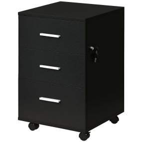 Cajonera de escritorio con 3 cajones, ruedas, cerradura y 2 llaves, 40x40x61,5 cm, negro