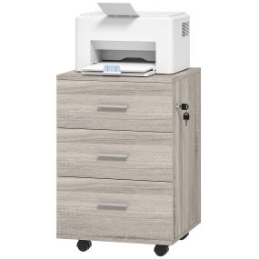 Cajonera de escritorio con 3 cajones, ruedas, cerradura y 2 llaves, 40x40x61,5 cm, gris